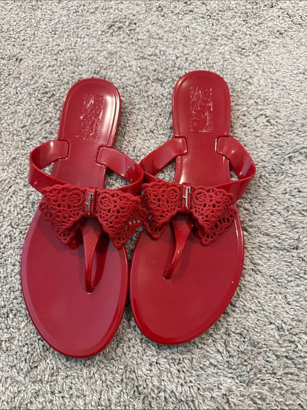 AUTHENTIC Salvatore Ferragamo Red Bow Jelly Sandals